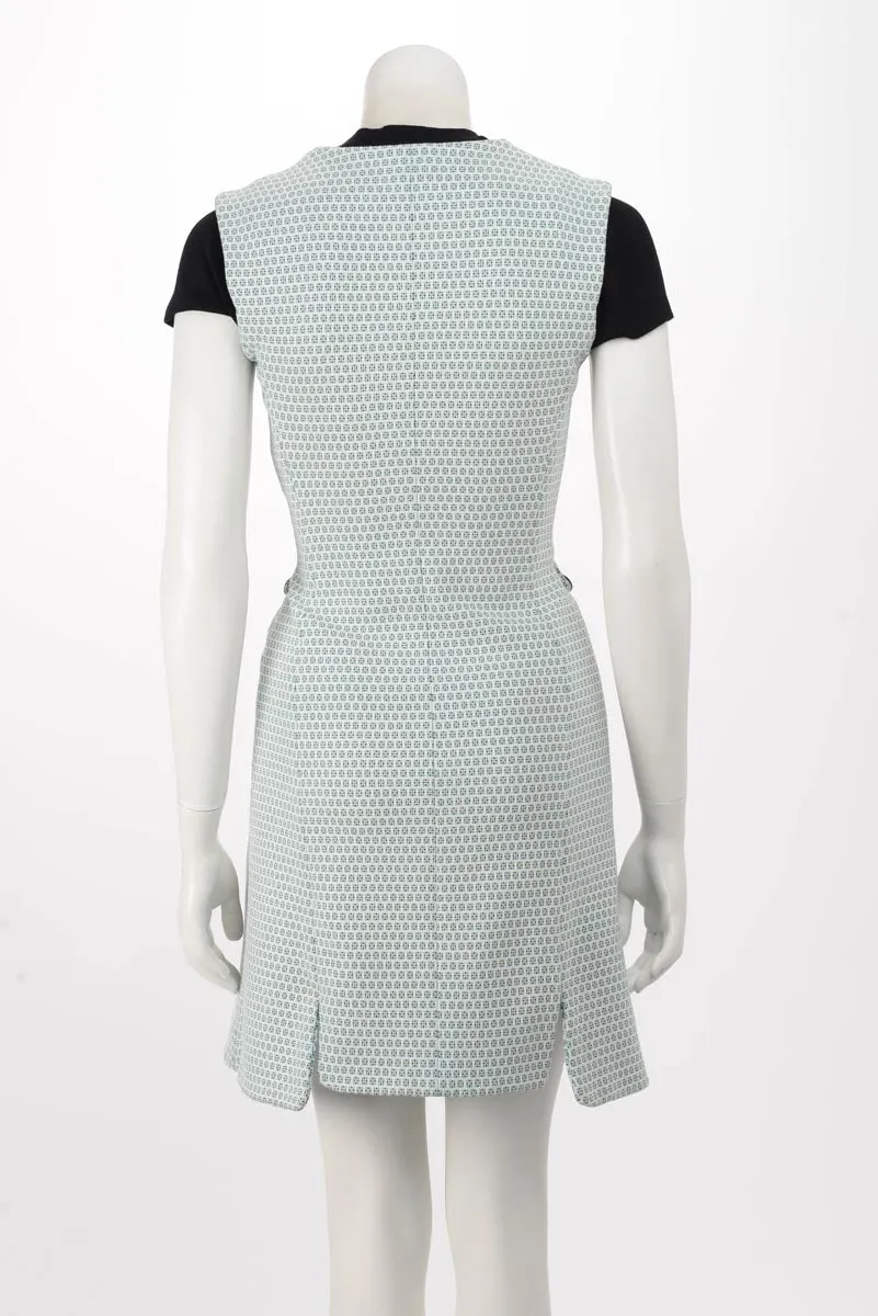 Dior White & Green Sleeveless V-Neck Dress FR 34