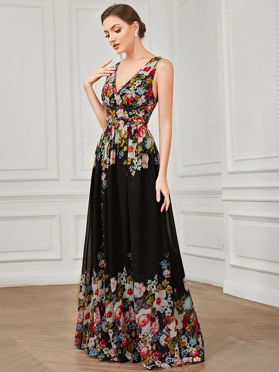 Double V-Neck Elegant Maxi Long Wholesale Evening Dresses