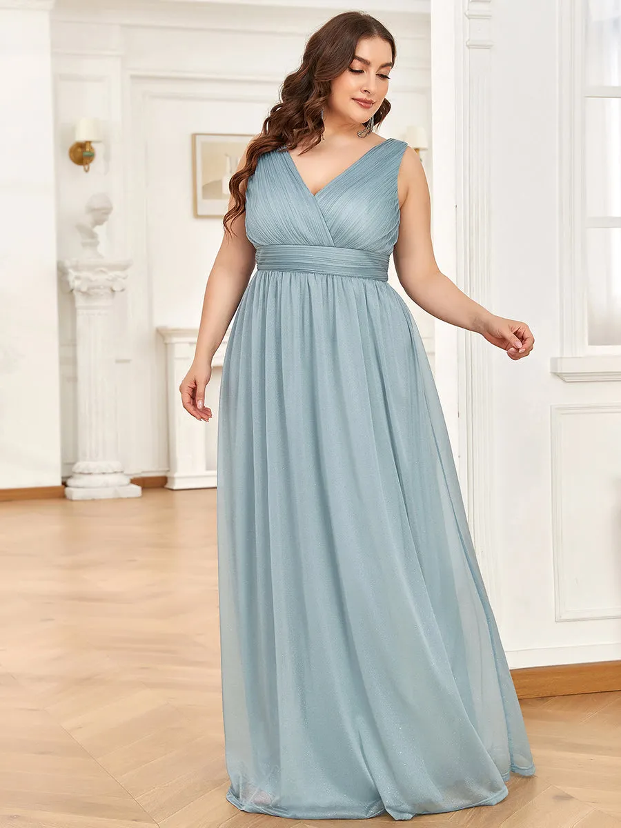 Double V Neck Maxi Long Plus Size Evening Dresses for Party