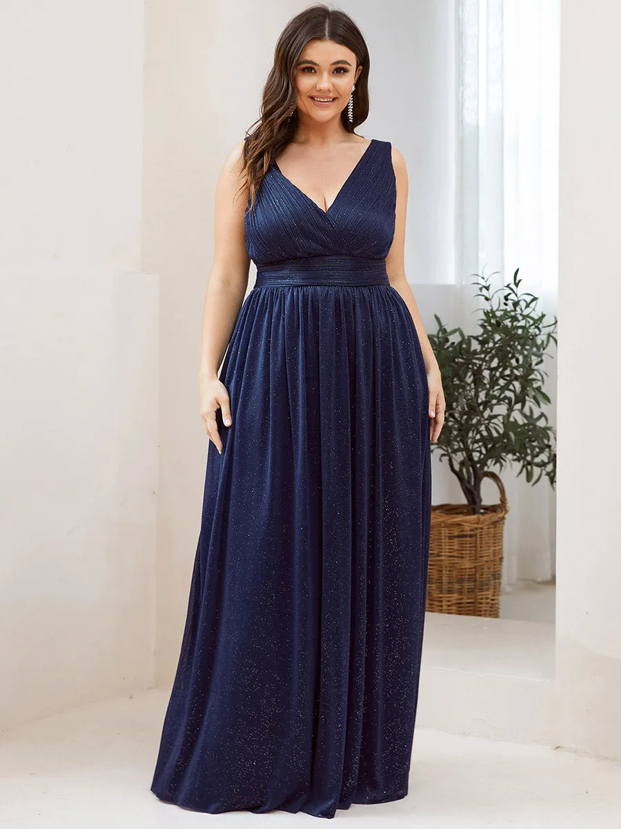 Double V Neck Maxi Long Plus Size Evening Dresses for Party