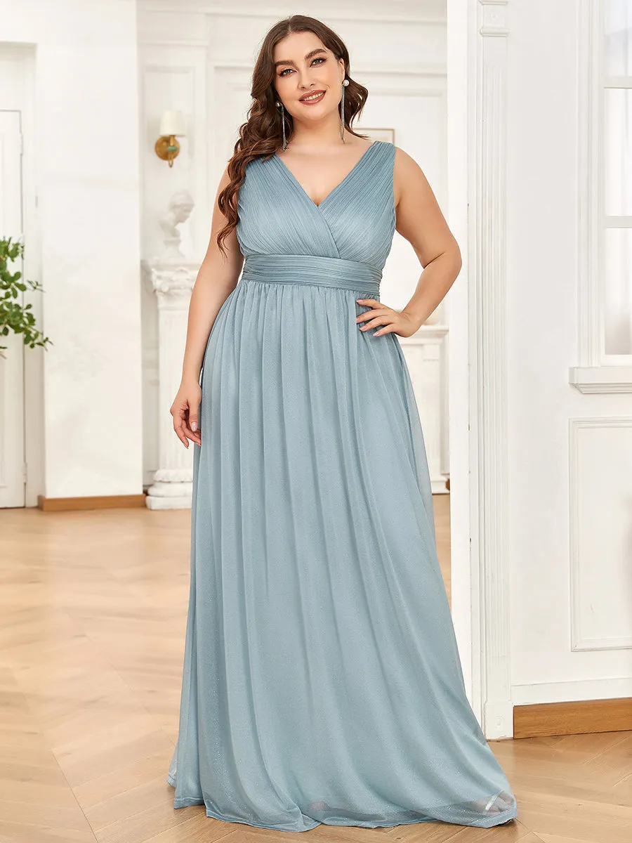 Double V Neck Maxi Long Plus Size Evening Dresses for Party