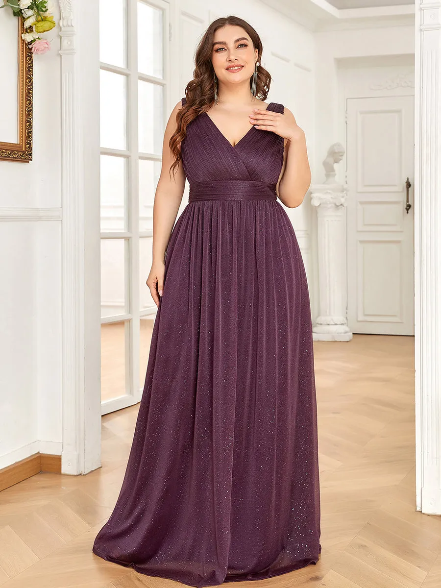 Double V Neck Maxi Long Plus Size Evening Dresses for Party