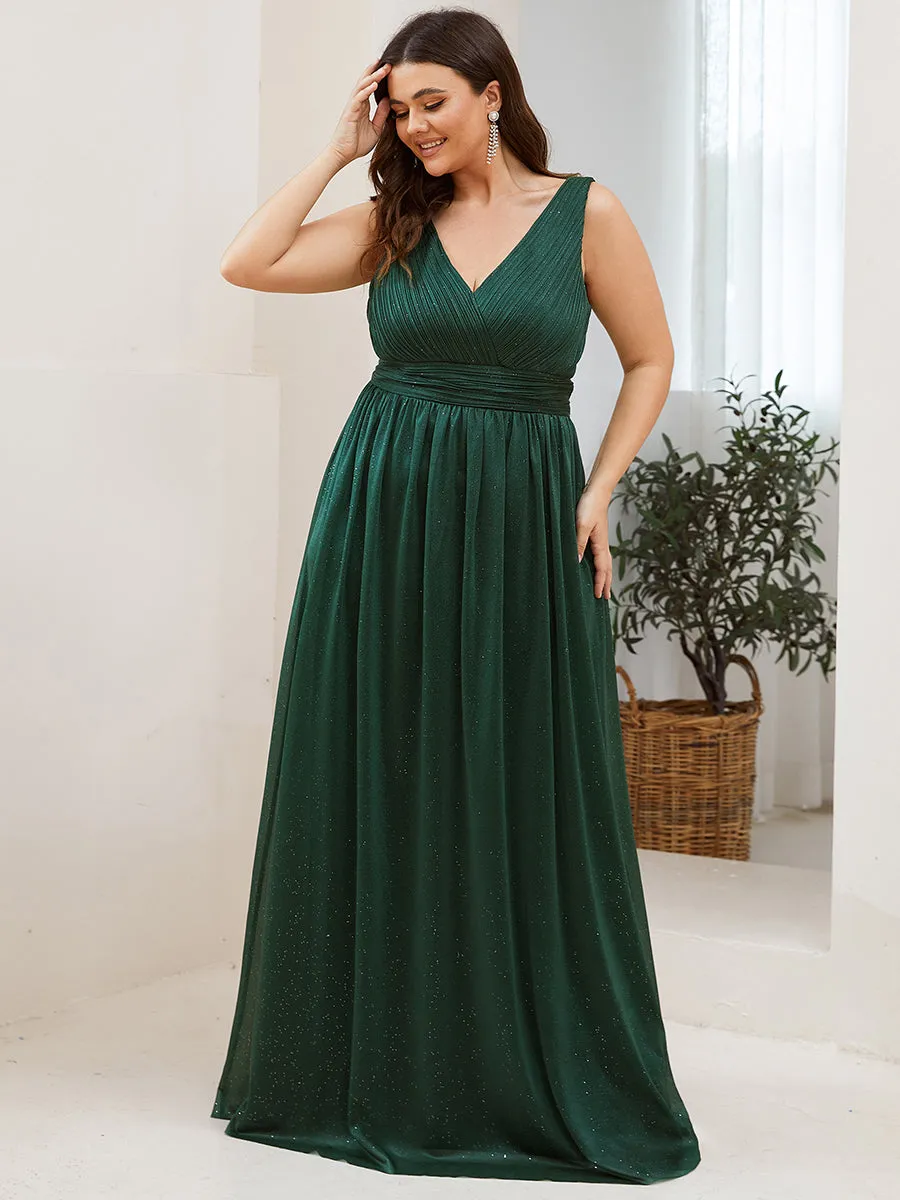 Double V Neck Maxi Long Plus Size Evening Dresses for Party