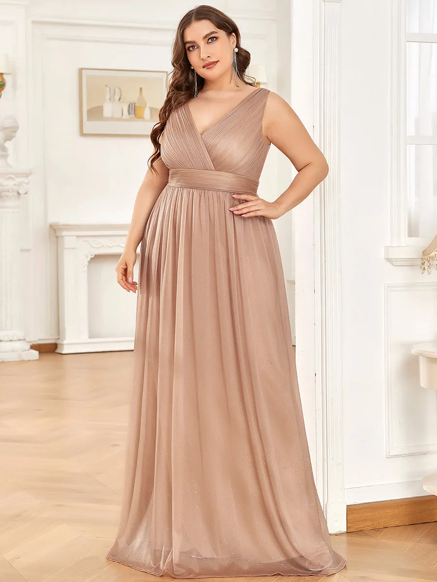 Double V Neck Maxi Long Plus Size Evening Dresses for Party