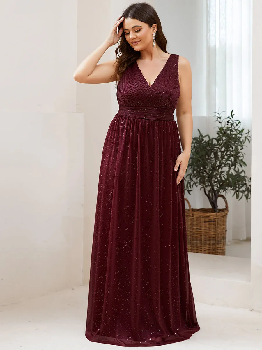 Double V Neck Maxi Long Plus Size Evening Dresses for Party