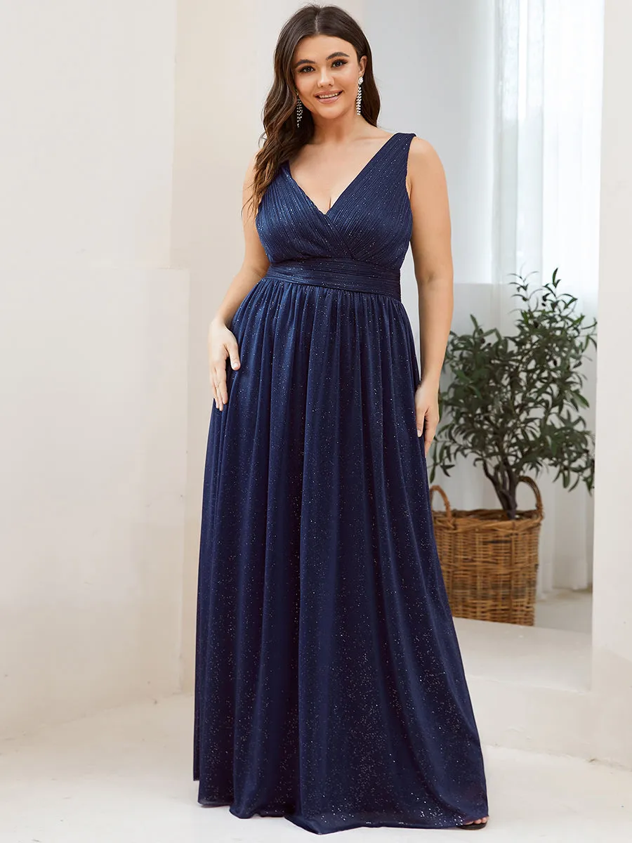 Double V Neck Maxi Long Plus Size Evening Dresses for Party