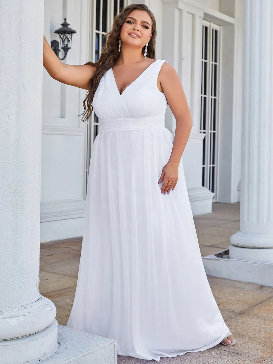 Double V Neck Maxi Long Plus Size Evening Dresses for Party