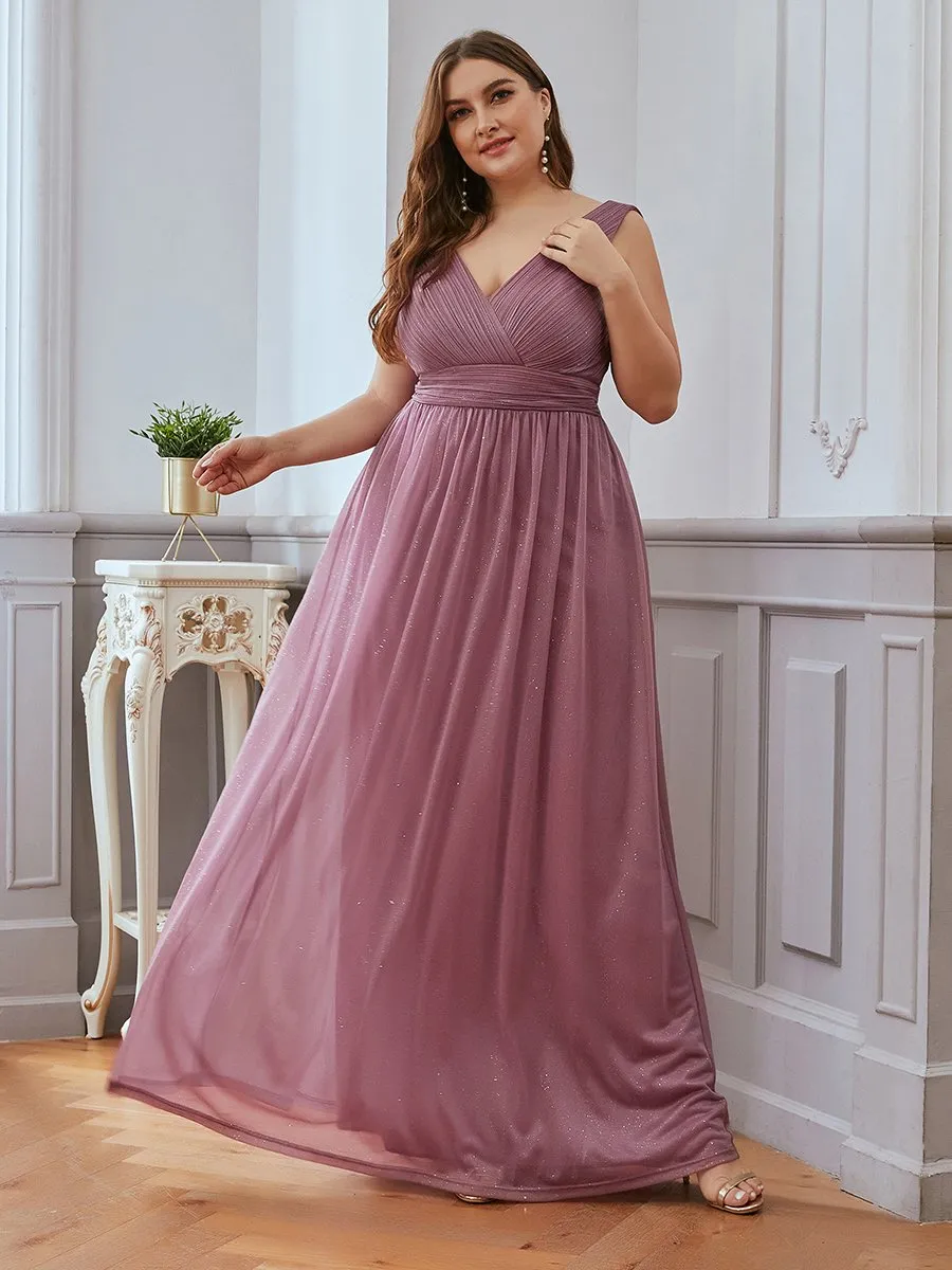 Double V Neck Maxi Long Plus Size Evening Dresses for Party