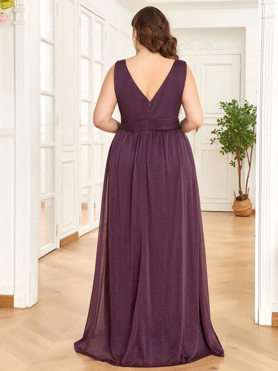 Double V Neck Maxi Long Plus Size Evening Dresses for Party