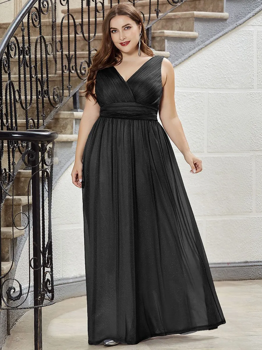 Double V Neck Maxi Long Plus Size Evening Dresses for Party