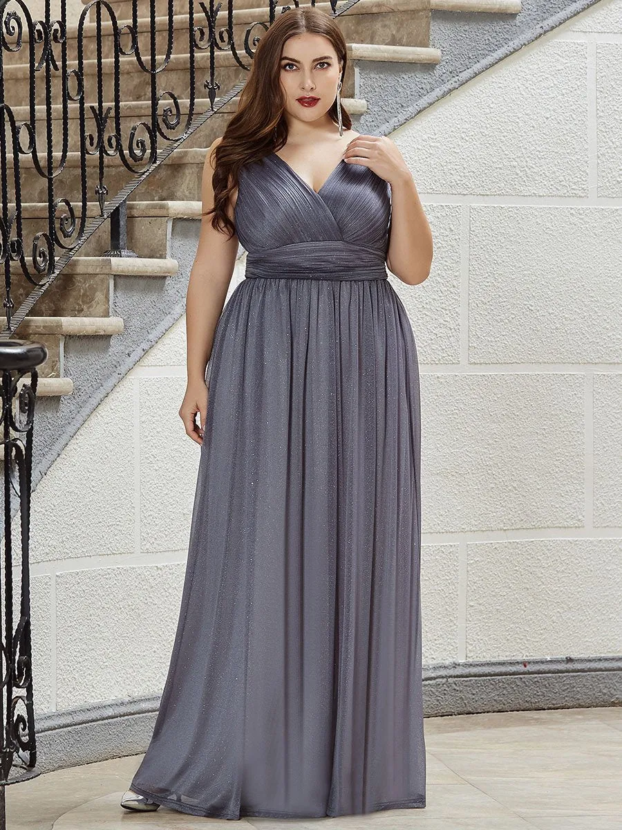 Double V Neck Maxi Long Plus Size Evening Dresses for Party