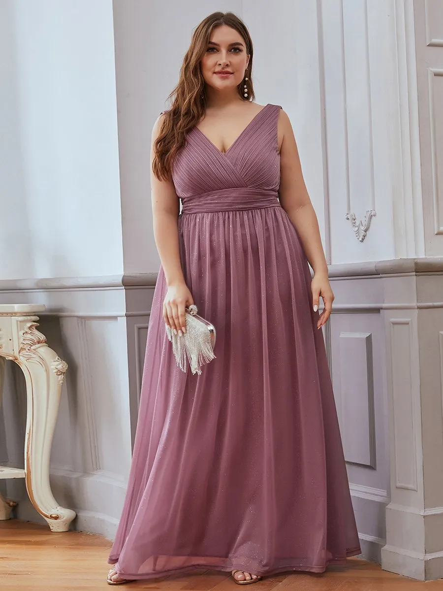 Double V Neck Maxi Long Plus Size Evening Dresses for Party