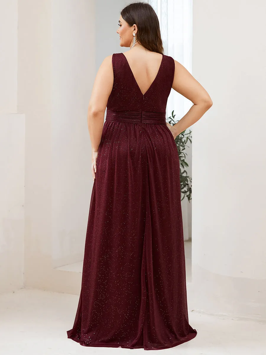 Double V Neck Maxi Long Plus Size Evening Dresses for Party