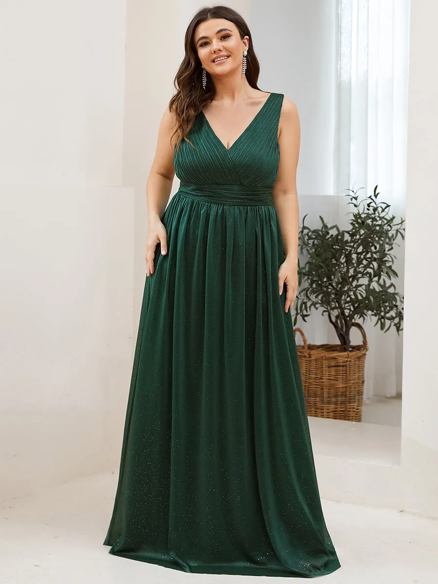 Double V Neck Maxi Long Plus Size Evening Dresses for Party