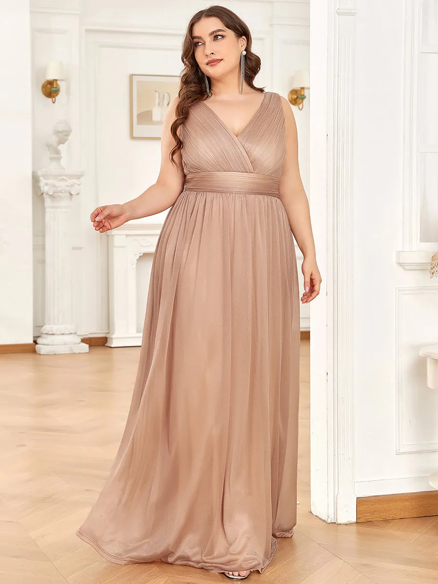 Double V Neck Maxi Long Plus Size Evening Dresses for Party