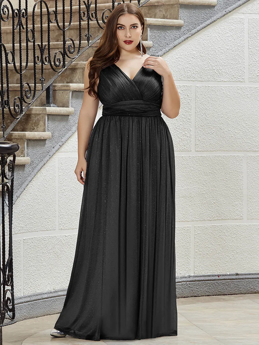 Double V Neck Maxi Long Plus Size Evening Dresses for Party