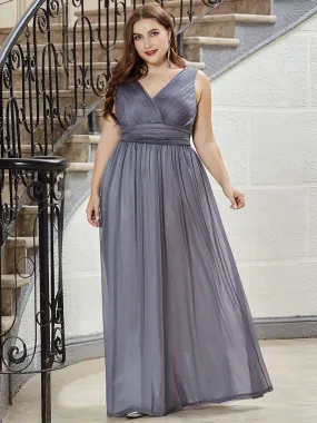 Double V Neck Maxi Long Plus Size Evening Dresses for Party