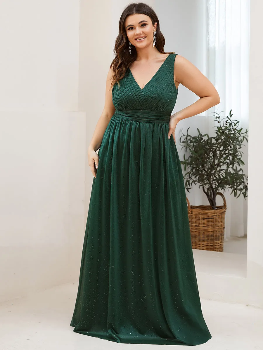 Double V Neck Maxi Long Plus Size Evening Dresses for Party