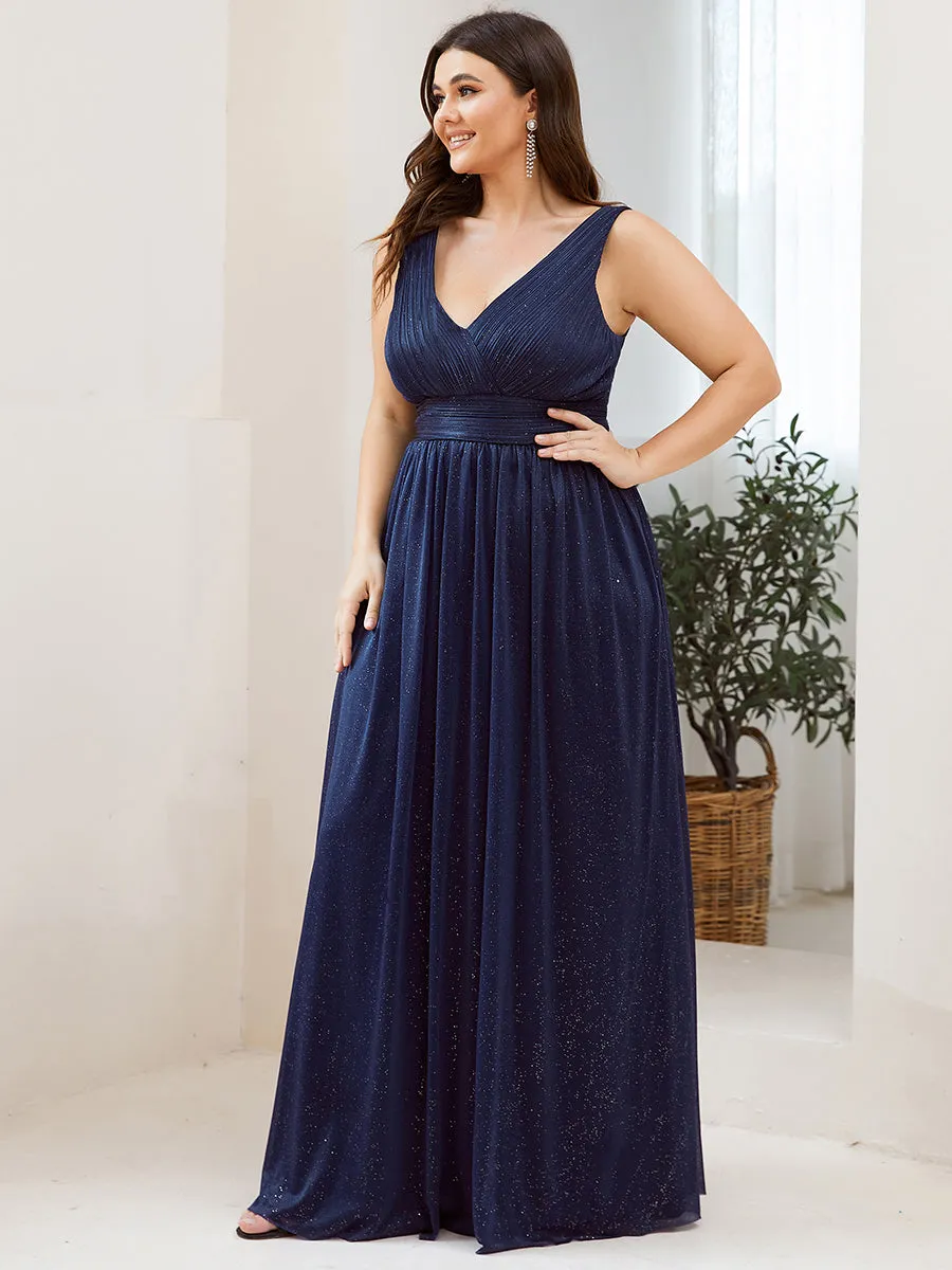 Double V Neck Maxi Long Plus Size Evening Dresses for Party