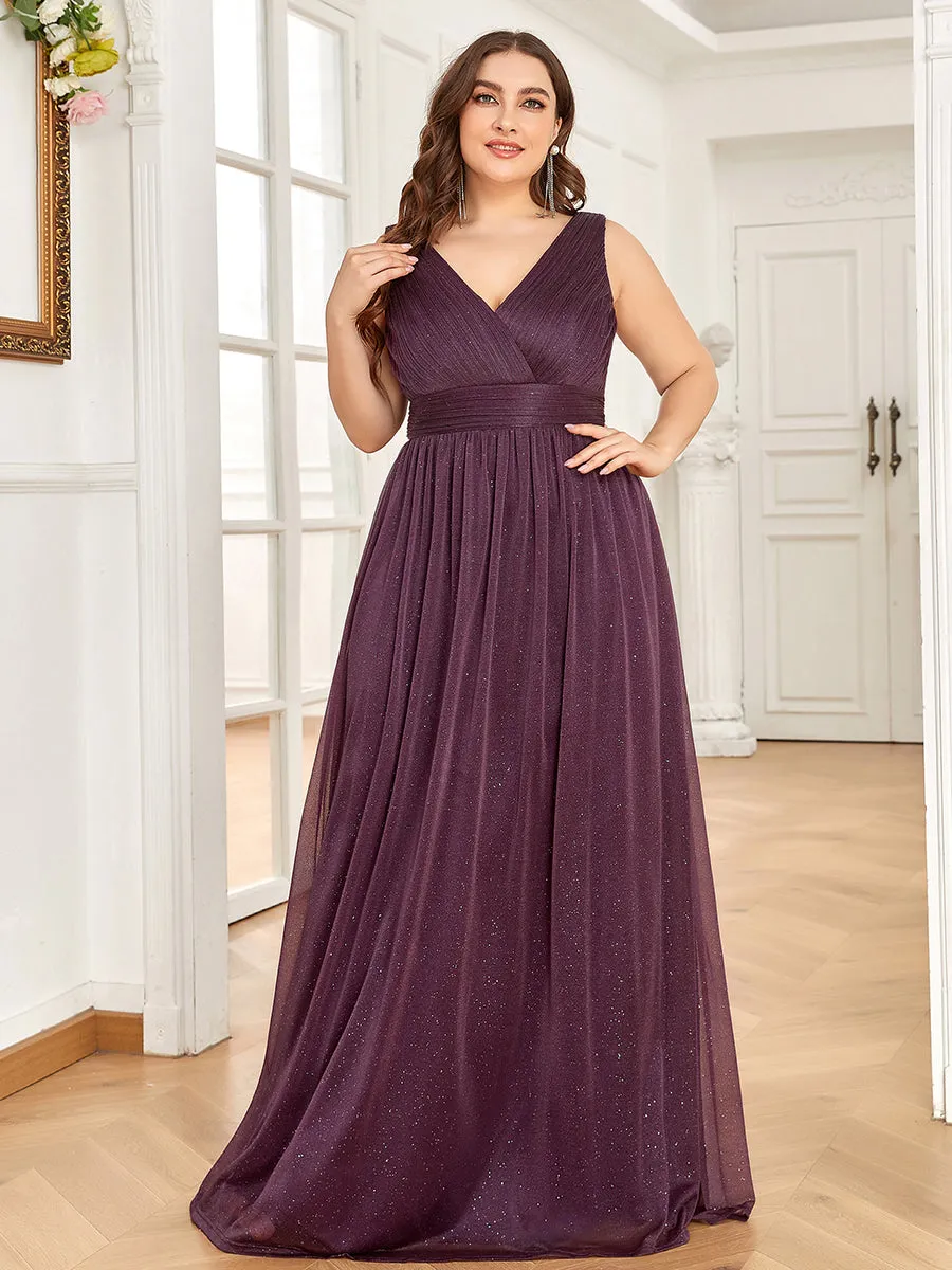 Double V Neck Maxi Long Plus Size Evening Dresses for Party