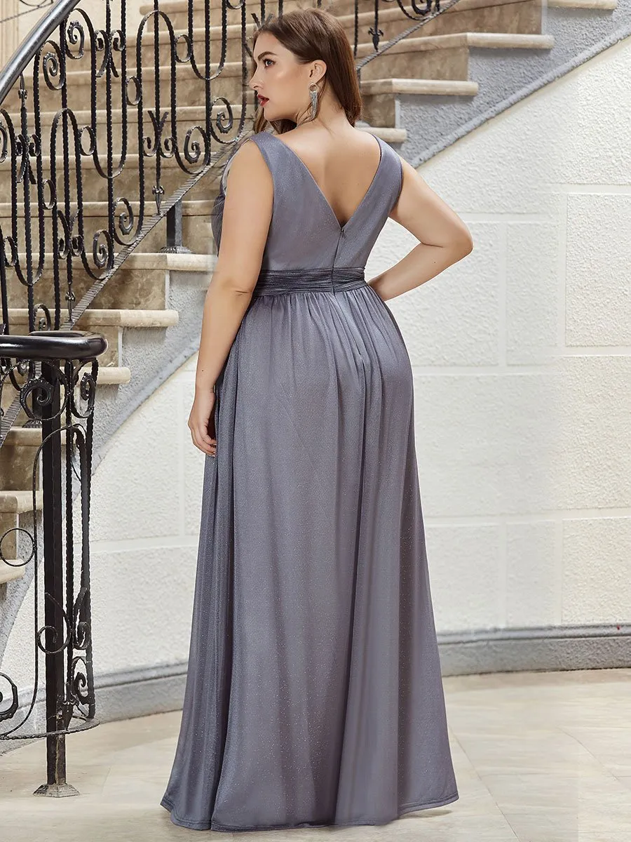 Double V Neck Maxi Long Plus Size Evening Dresses for Party