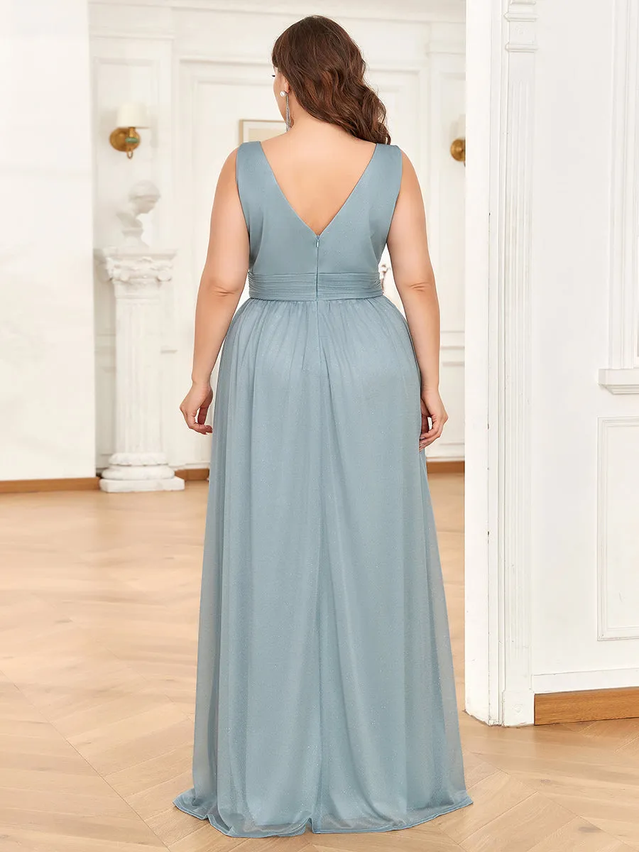 Double V Neck Maxi Long Plus Size Evening Dresses for Party