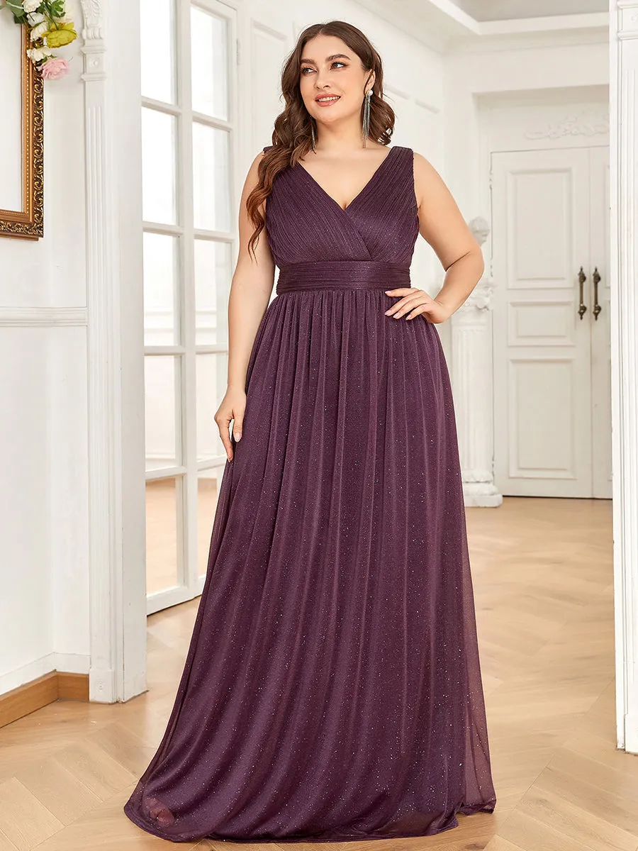 Double V Neck Maxi Long Plus Size Evening Dresses for Party