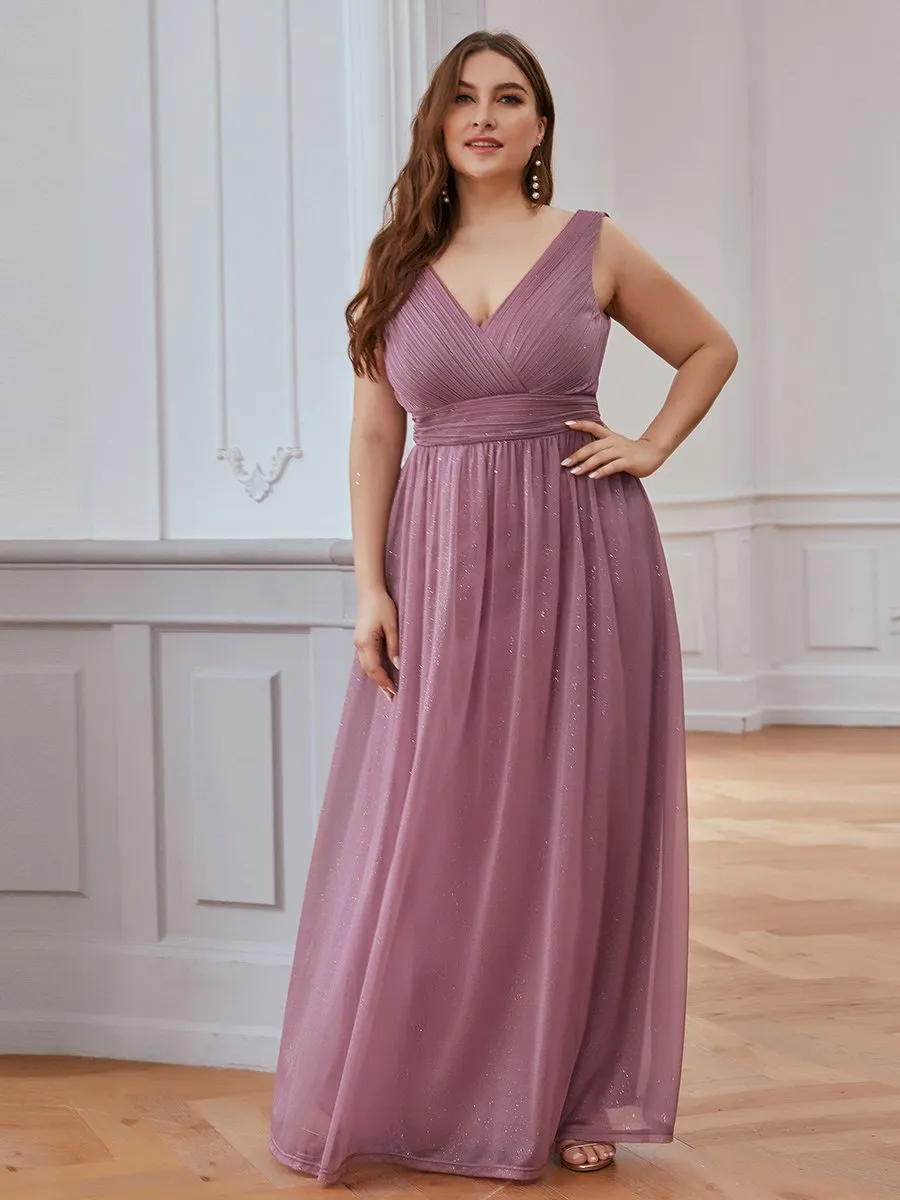 Double V Neck Maxi Long Plus Size Evening Dresses for Party