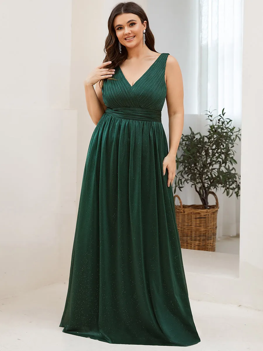 Double V Neck Maxi Long Plus Size Evening Dresses for Party