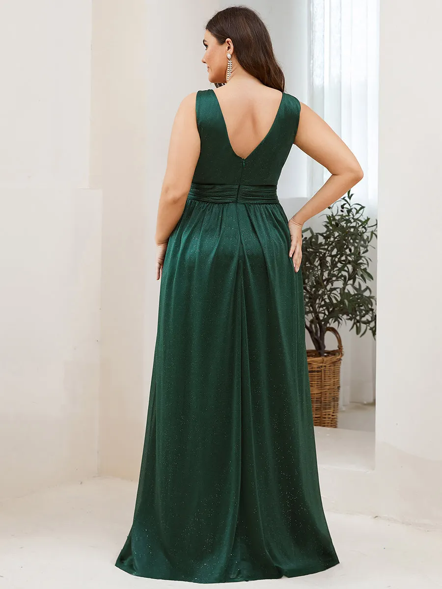 Double V Neck Maxi Long Plus Size Evening Dresses for Party