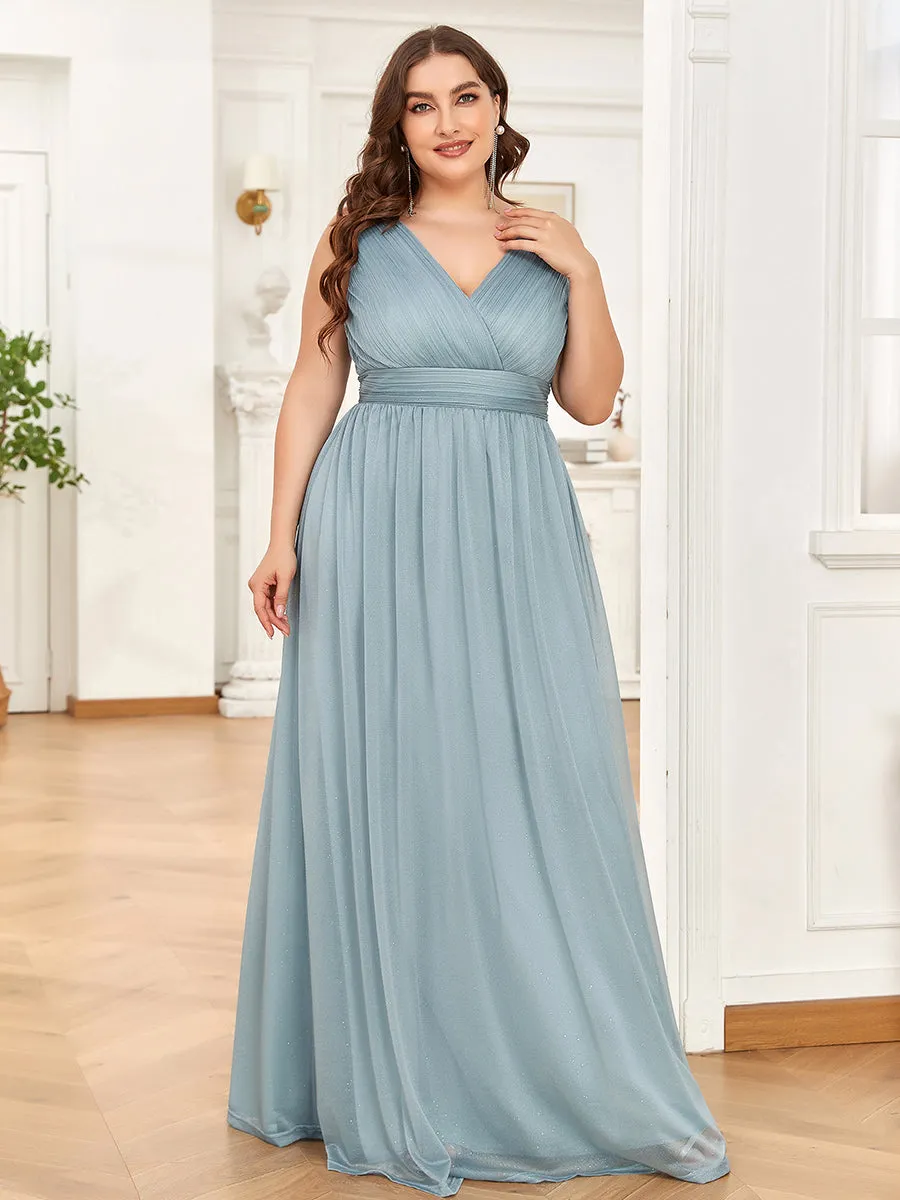 Double V Neck Maxi Long Plus Size Evening Dresses for Party