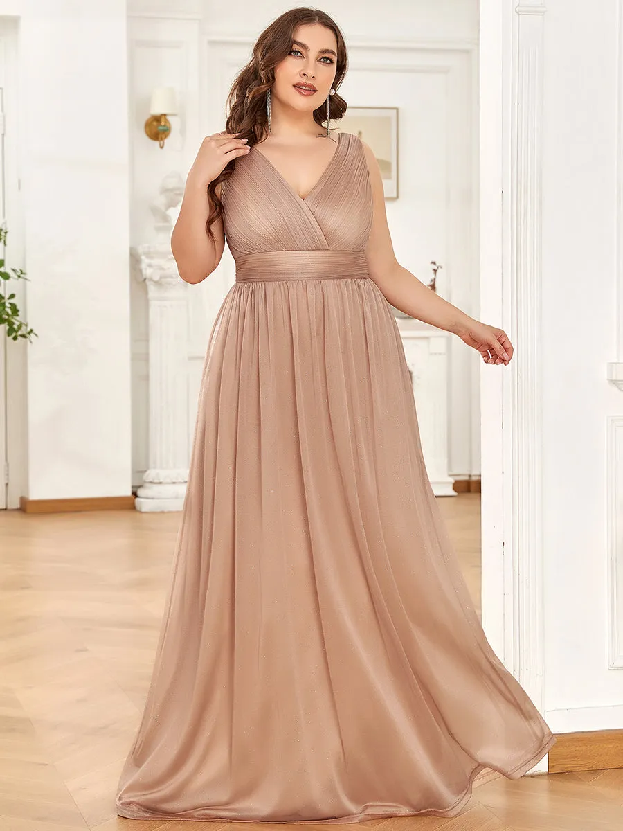 Double V Neck Maxi Long Plus Size Evening Dresses for Party