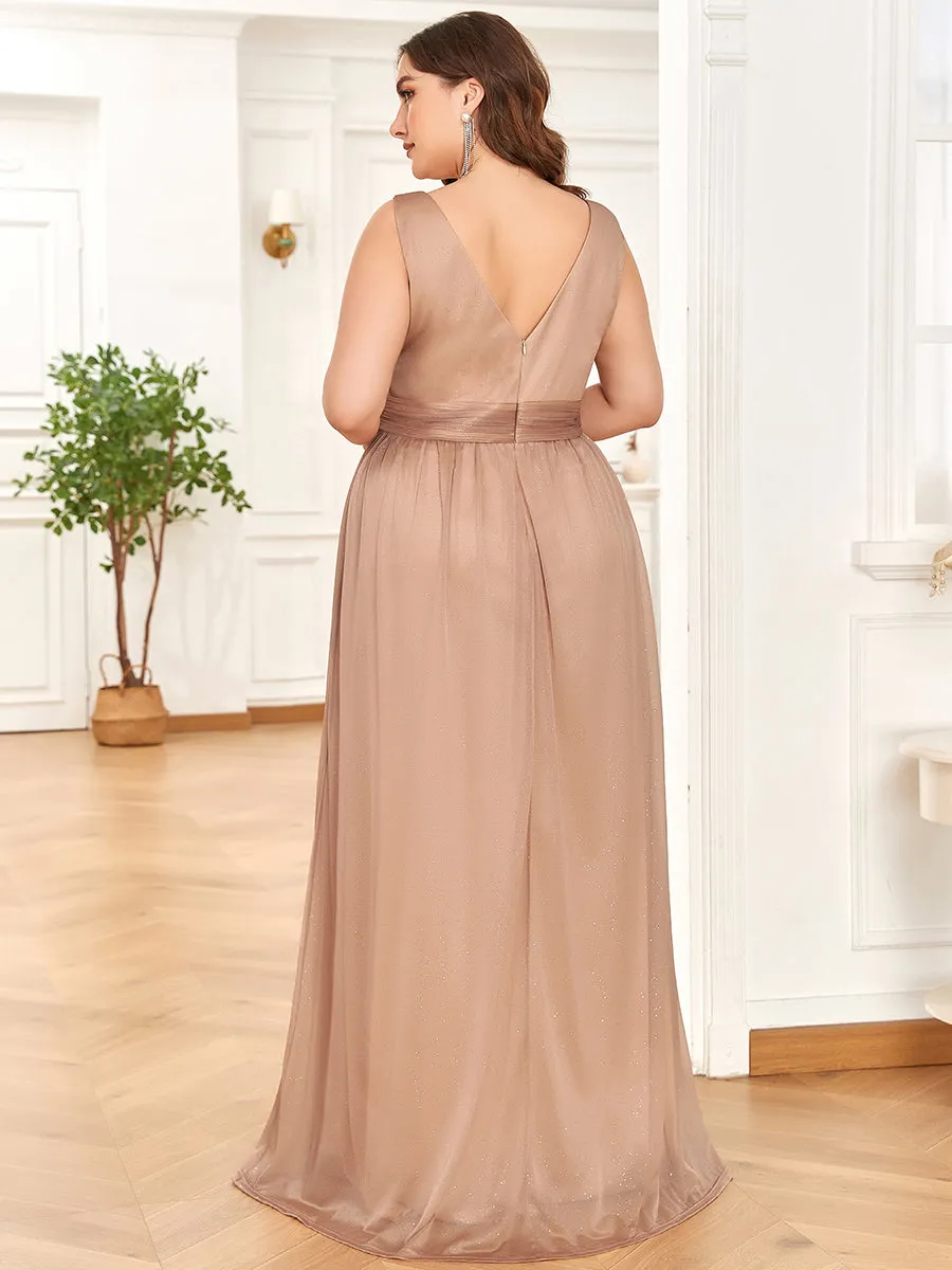 Double V Neck Maxi Long Plus Size Evening Dresses for Party