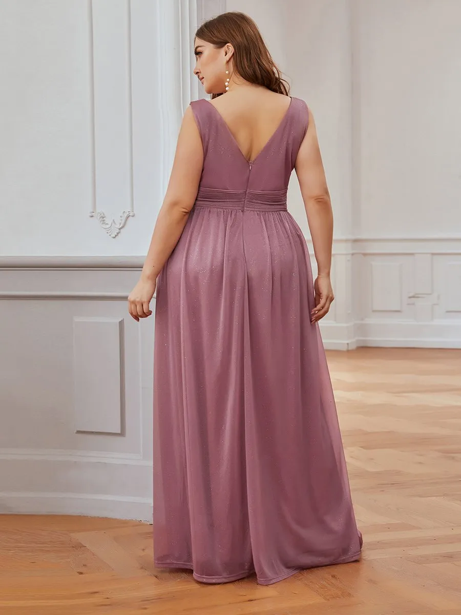 Double V Neck Maxi Long Plus Size Evening Dresses for Party