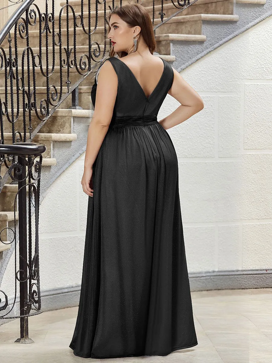 Double V Neck Maxi Long Plus Size Evening Dresses for Party