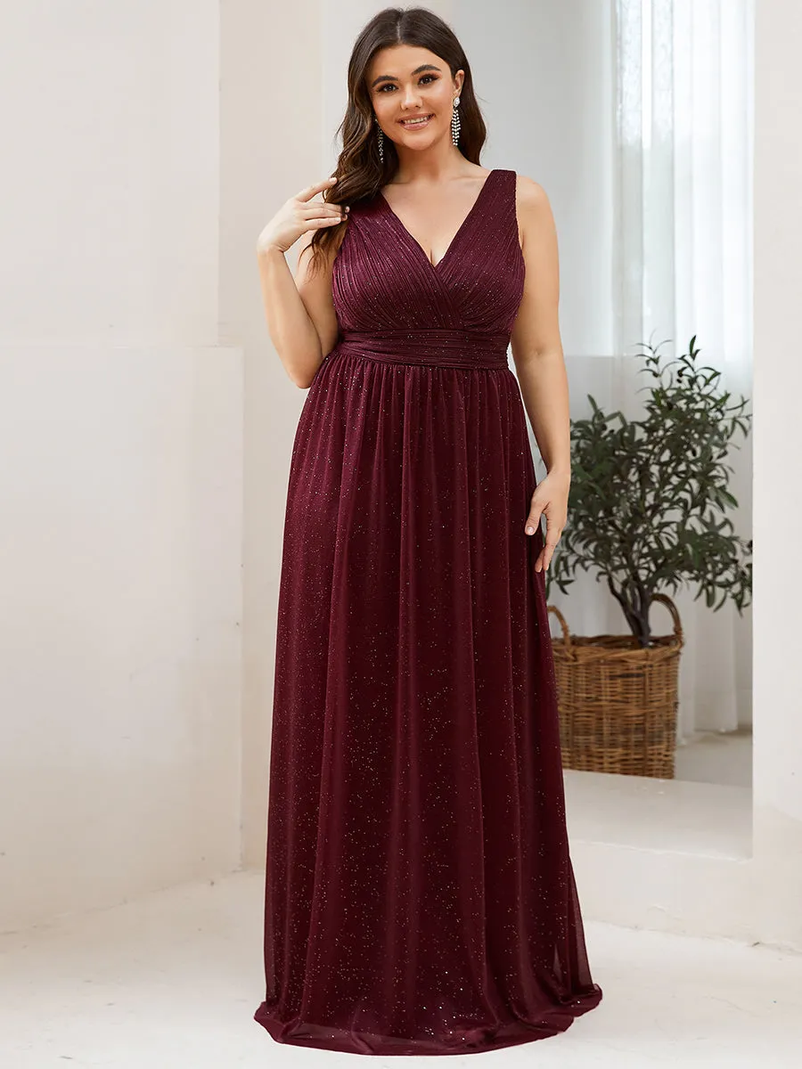 Double V Neck Maxi Long Plus Size Evening Dresses for Party