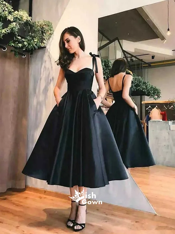 Elegant Black Spaghetti Strap Short Homecoming Dresses EPT115