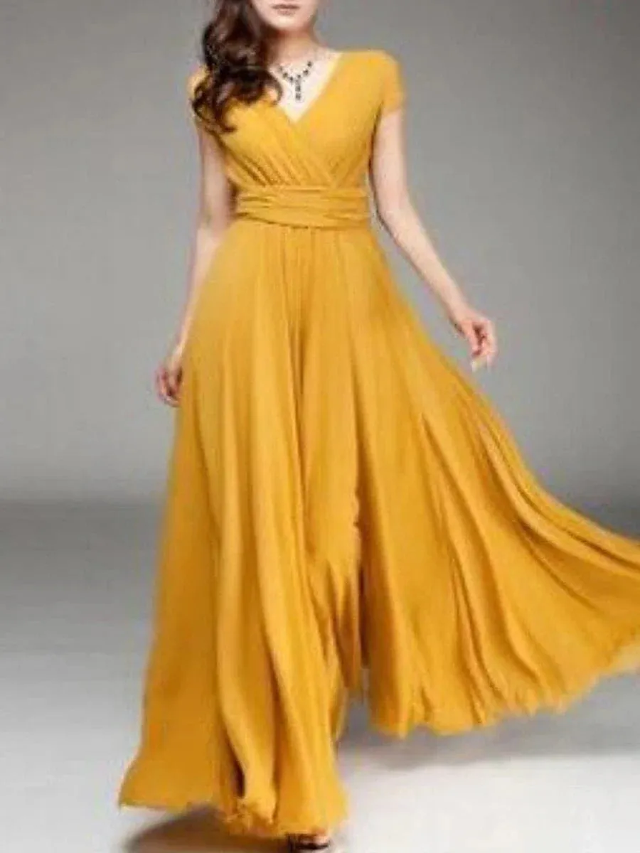 Elegant Black, White, and Yellow Women's Party Maxi Dress