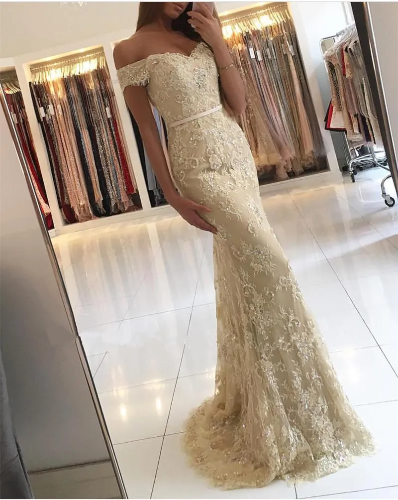 Elegant Lace Mermaid Prom Dresses Off Shoulder