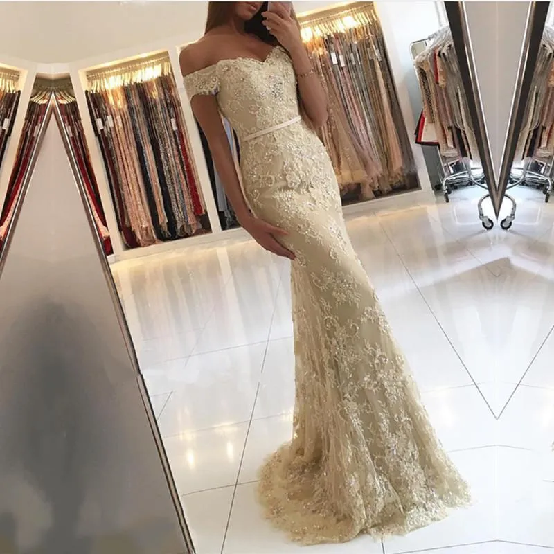 Elegant Lace Mermaid Prom Dresses Off Shoulder