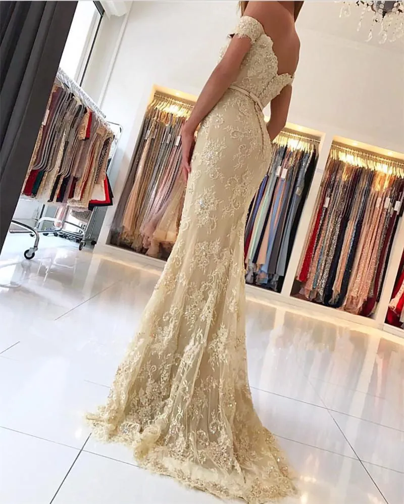 Elegant Lace Mermaid Prom Dresses Off Shoulder