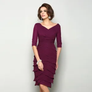 Elegant Plum Short Chiffon Deep V Neckline Mother of the Bride Dresses