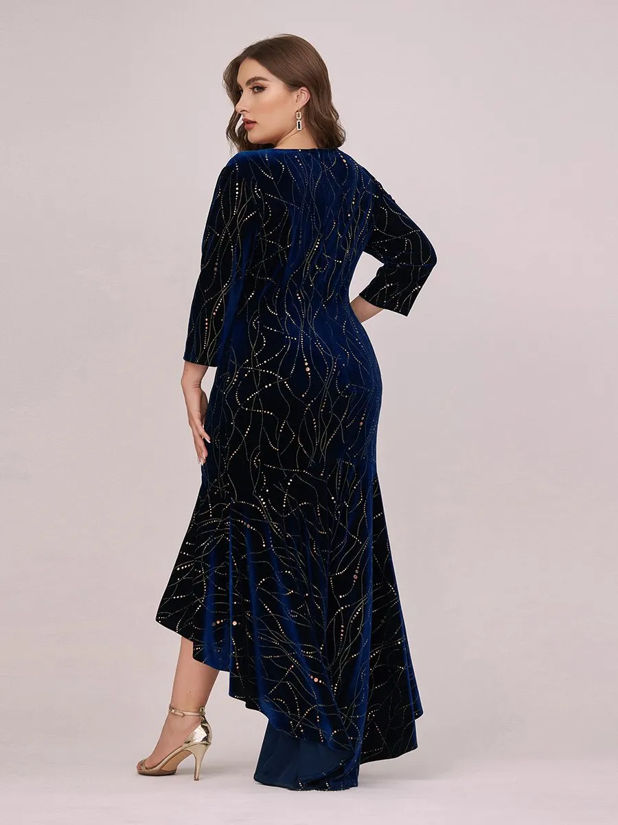 Elegant Plus Size Bodycon Wholesale High-Low Velvet Party Dress