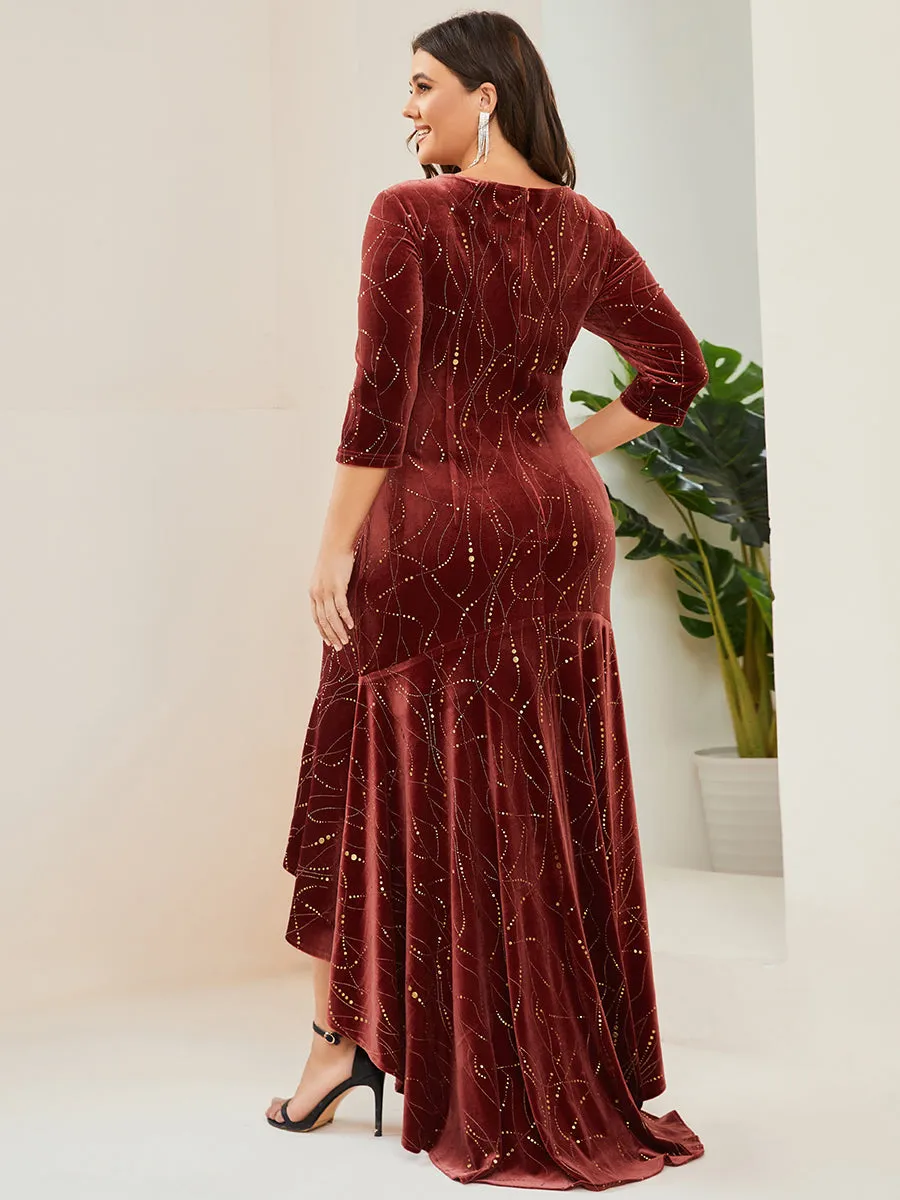 Elegant Plus Size Bodycon Wholesale High-Low Velvet Party Dress