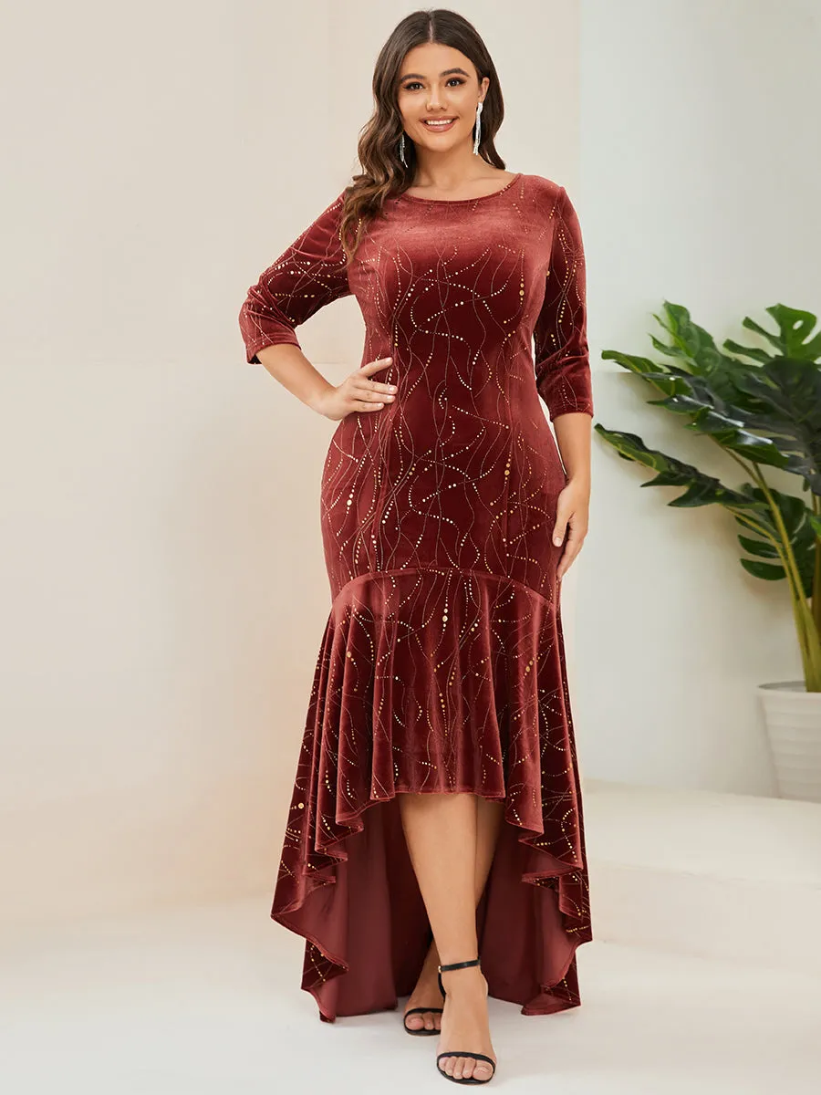 Elegant Plus Size Bodycon Wholesale High-Low Velvet Party Dress