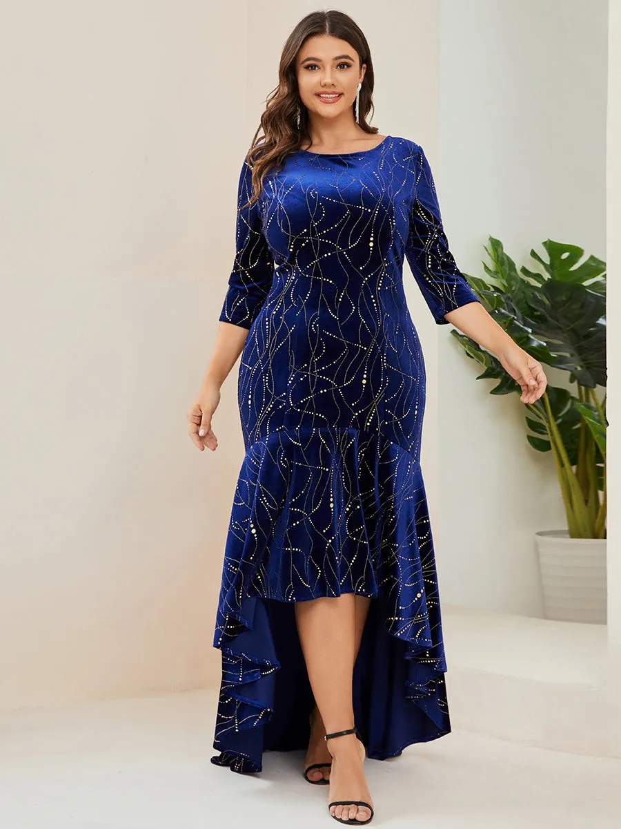 Elegant Plus Size Bodycon Wholesale High-Low Velvet Party Dress