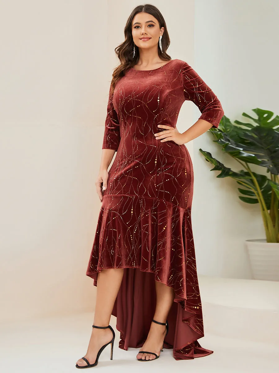 Elegant Plus Size Bodycon Wholesale High-Low Velvet Party Dress