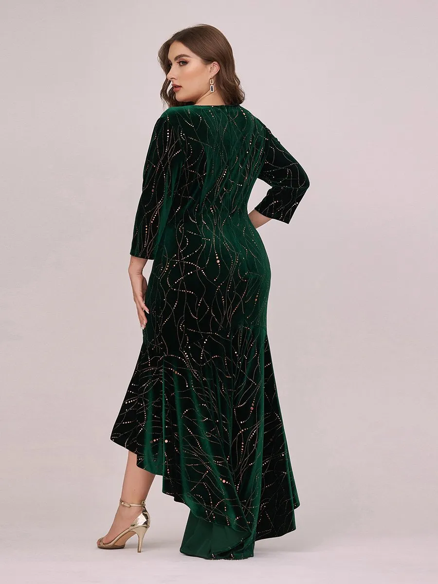 Elegant Plus Size Bodycon Wholesale High-Low Velvet Party Dress