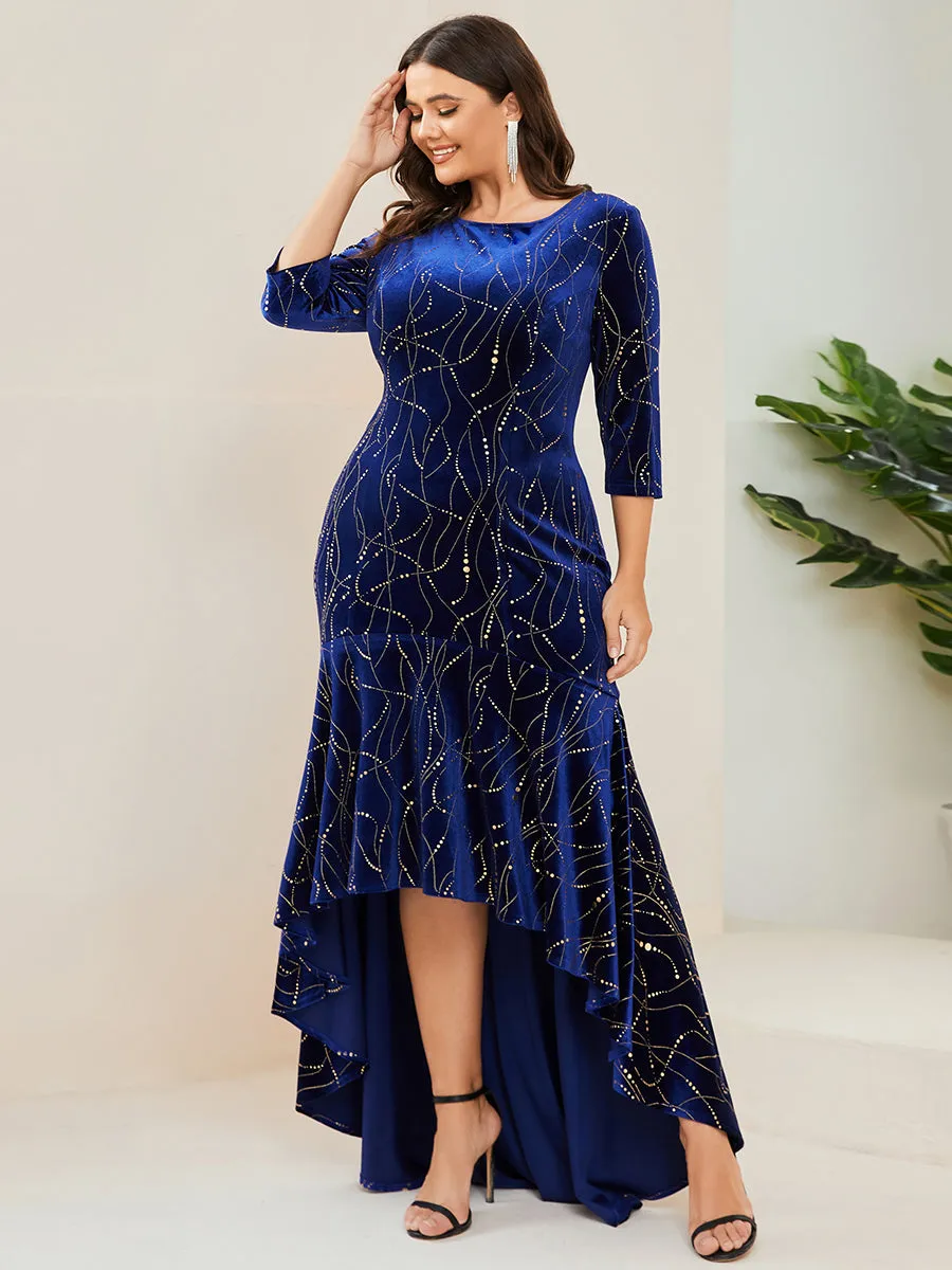 Elegant Plus Size Bodycon Wholesale High-Low Velvet Party Dress