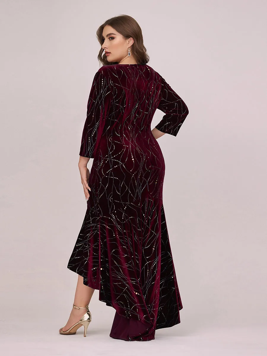 Elegant Plus Size Bodycon Wholesale High-Low Velvet Party Dress